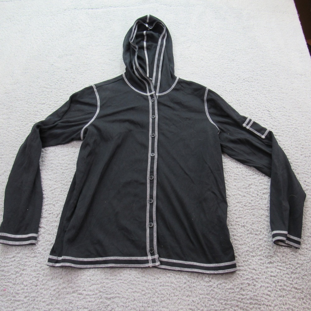 Sport Savvy Women's Black Button Front Hooded Long Sleeve Shirt Size‎ Medium